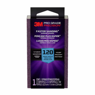 Pro Grade Sanding Sponge, Pro Grade, Fine 120 Grit, 2.5 x 4.5 x 1 In.
