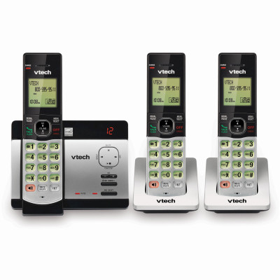 6.0 Expandable Cordless Phone with 3 Handsets, Answering System and Caller ID, Silver/Black