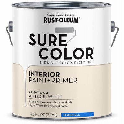 Sure Color Interior Wall Paint & Primer, Eggshell Antique White, 1 Gallon (2 pieces)