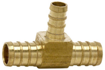 PEX Pipe Tee, Brass, Lead-Free, 1/2 x 1/2 x 3/8 In. Barb