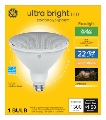 LED Ultra Bright Outdoor Floodlight, PAR38, Medium Base, 16 Watt