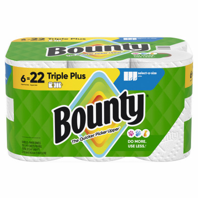 Bounty Paper Towels Select-A-Size White, 6 Triple Plus Rolls, 151 Sheets Per Roll