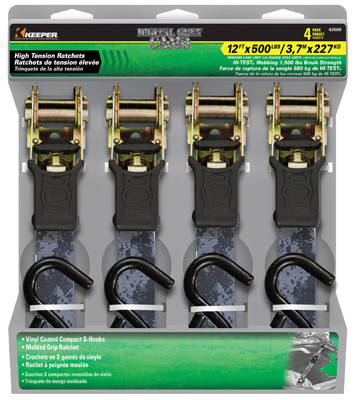 Ratchet Tie Down, Digital Gray Camo, 1 In. x 12 Ft., 4-Pk.