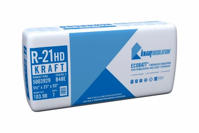 R-21 Kraft Faced Fiberglass Insulation Batt, Heavy-Duty, 23 x 93 In.