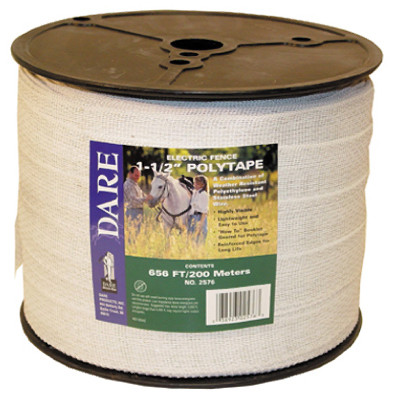 Electric Fence Tape, White Poly & 15-Wire Stainless Steel, 1-1/2 In. x 656 Ft.