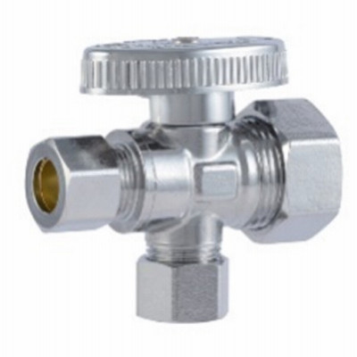 Brass Ball Valve, Dual Outlet, Quarter Turn, 1/2 x 3/8 In.