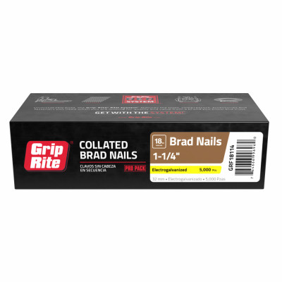 Collated Brad Nails, Electrogalvanized Steel, 1-1/4 In. x 18 Gauge, 5000-Pk.
