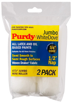 White Dove Jumbo Mini Paint Roller Cover,  4-1/2 x 1/2 In. Nap, 2-Pk.