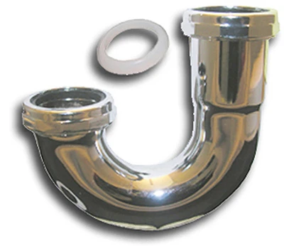 Kitchen Drain J-Bend, Chrome Plated Brass, 1-1/2 In. OD