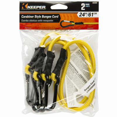 Bungee Cord, Mini Carabiner Hook, Orange, 24 In., 2-Pk.