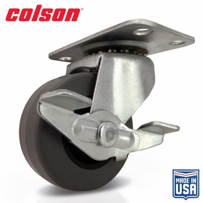 2 in. Gray TPR and Steel Swivel Plate Caster with Locking Brake
