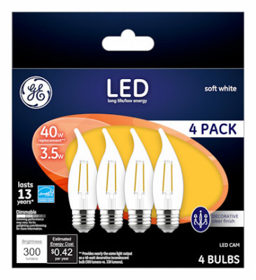 Decorative LED Light Bulbs, Soft White, Clear, 300 Lumens, 3.5 Watt, 4-Pk.