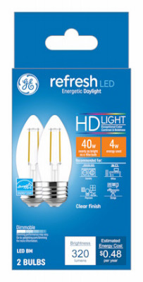 Refresh HD Decorative LED Light Bulbs, Clear, Daylight, 320 Lumens, 4 Watt, 2-Pk.
