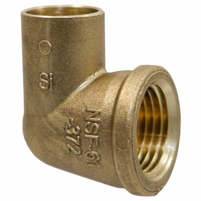 Copper Pipe Elbow, 90 Degrees, Copper, 3/8 x 1/2 In. CxF