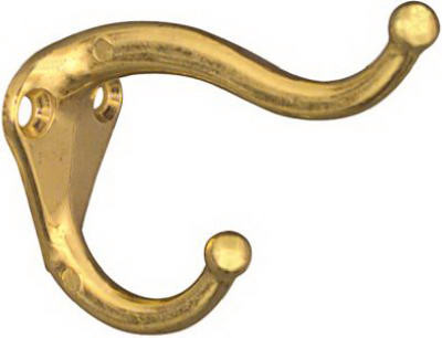 Hat & Coat Hook, Bright Brass Finish, 2-Pk.