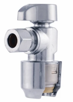 Push-to-Connect Compression Angle Stop Valve, Brass, 1/2 x 3/8 In.