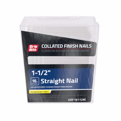 Collated Finish Nails, Electrogalvanized Steel, 1-1/2 In. x 16 Gauge, 1000-Pk.