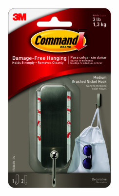 Metal Hook With 2 Strips, Brushed Nickel, Large