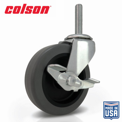 3 in. Gray TPR and Steel Swivel Threaded Stem Caster with Locking Brake