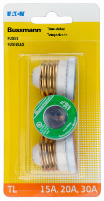 Plug Fuse, Type TL, Time Delay, Assorted Amps, 3-Pk.