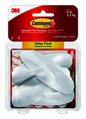 Designer Hooks, White, Large, 4-Pk.
