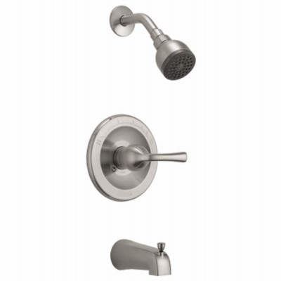 Foundations Single Handle Tub And Shower Faucet + Showerhead, Stainless