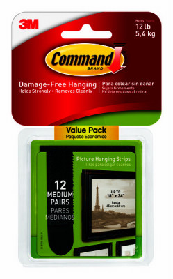 Picture Hanging Strips, Black, Medium, 12-Pk.