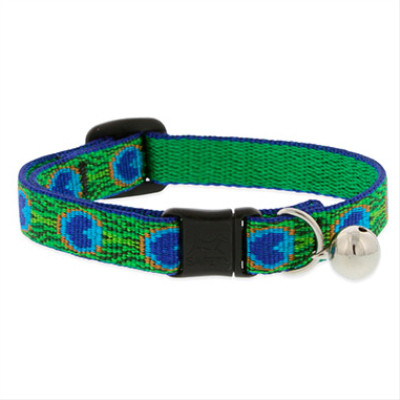 Adjustable Cat Collar With Bell, Breakaway Buckle, Tail Feathers Pattern, 1/2 x 8 - 12-In.