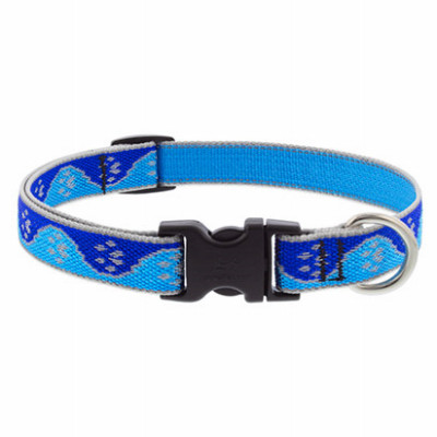 Adjustable Small Dog Collar, Reflective Blue Paws Pattern, 3/4 x 9 - 14-In.