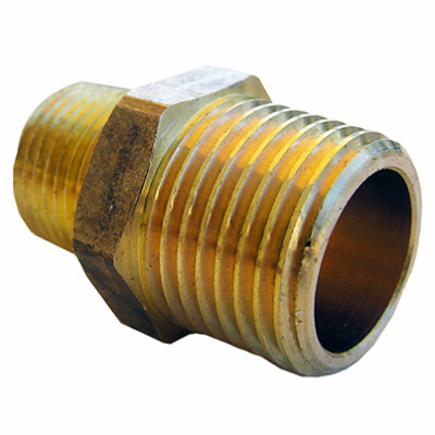 1/2 In. MIP x 3/8 In. MPT Brass Hex Nipple, Lead Free