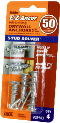 Stud Solver Drywall Anchors, Self-Drilling, Plastic, #50, 4-Pk.