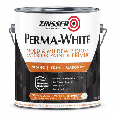 Perma White Semi-Gloss Mold & Mildew-Proof Exterior Paint, 1-Gallon
