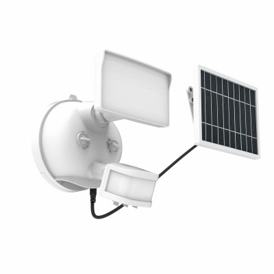 Solar-Powered LED Security Floodlight, 1 Head w/ Motion Sensing, D2D, Adjustable Brightness-White 1000 Lumens