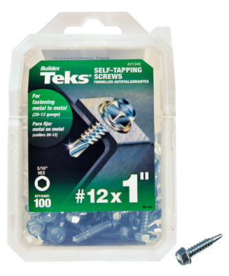 Drill Point Screws, Self-Tapping, Hex Washer Head, #12 x 1 In., 100-Pk.