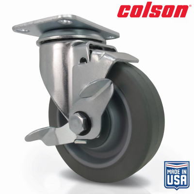 5 in. Gray TPR and Steel Swivel Plate Caster with Locking Brake