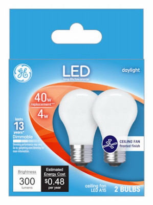 Decorative LED Ceilng Fan Light Bulbs, Daylight, Frosted, 300 Lumens, 4 Watt, 2-Pk.