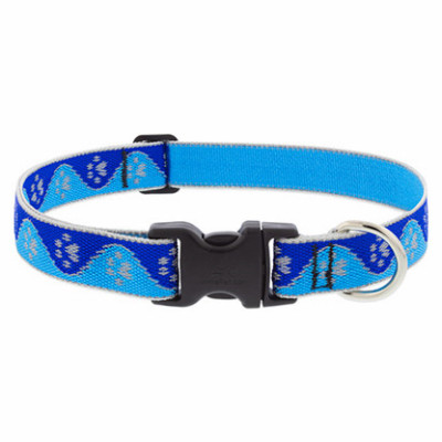 Adjustable Medium Dog Collar, Reflective Blue Paws Pattern, 1 x 16 - 28-In.