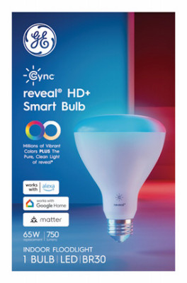 GE CYNC Reveal HD+ Smart LED Light Bulb, 9.5W, BR30, Dimmable, Millions of Colors