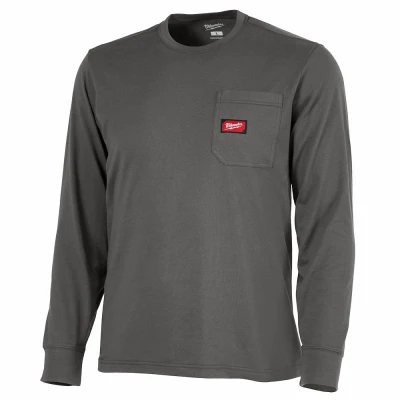 Gridiron Heavy-Duty Long-Sleeve T-Shirt, Logo on Pocket, Gray, M
