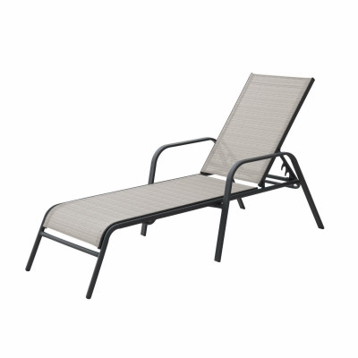Heavy Duty Steel Chaise Lounge Black Frame Beige Sling