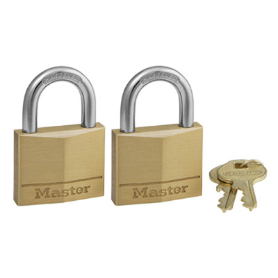 Solid-Brass Keyed Padlocks, 2-Pack, 1-9/16 In.