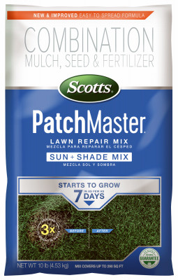 PatchMaster Lawn Repair Mix Sun + Shade Mix, 10 Lbs., Covers 145 Sq. Ft.