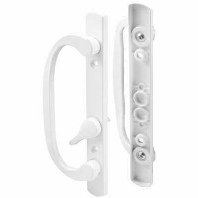 Patio Door Handle, Offset Thumb Turn, Diecast, White,