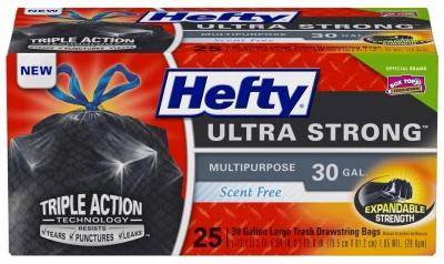 Ultra Strong Ultra Large Drawstring Trash Bags, Black, 25-Ct., 30 Gallon