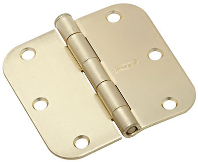 Door Hinge, Interior, Round-Edge, Satin Brass, 3-1/2 In.