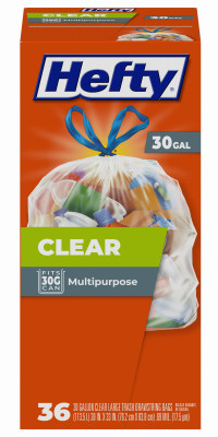 Drawstring Multipurpose Trash Bags, Clear, 30 Gallons, 36-Ct.