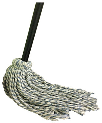 #24 Natural Yarn Cotton Deck Mop, Blue/White Ribbon, 54 In. Wood Handle, Green Seal Certified
