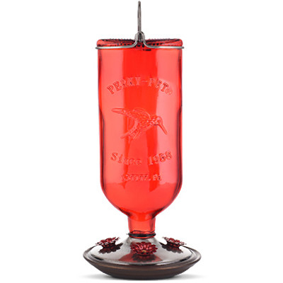 Antique Bottle Glass Hummingbird Feeder, Red (2 pieces)