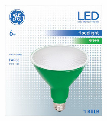 LED Floodlight, 100 Lumens, Medium Base, PAR38, Green, 6 Watt