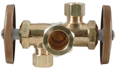Brass Dual-Handle Shut-Off Stop Valve, 5/8 In. x 3/8 In. x 3/8 In.